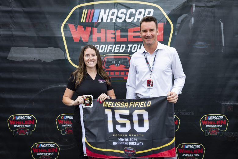 Melissa Fifield's wedding venue sponsoring her Modified at Wilkesboro