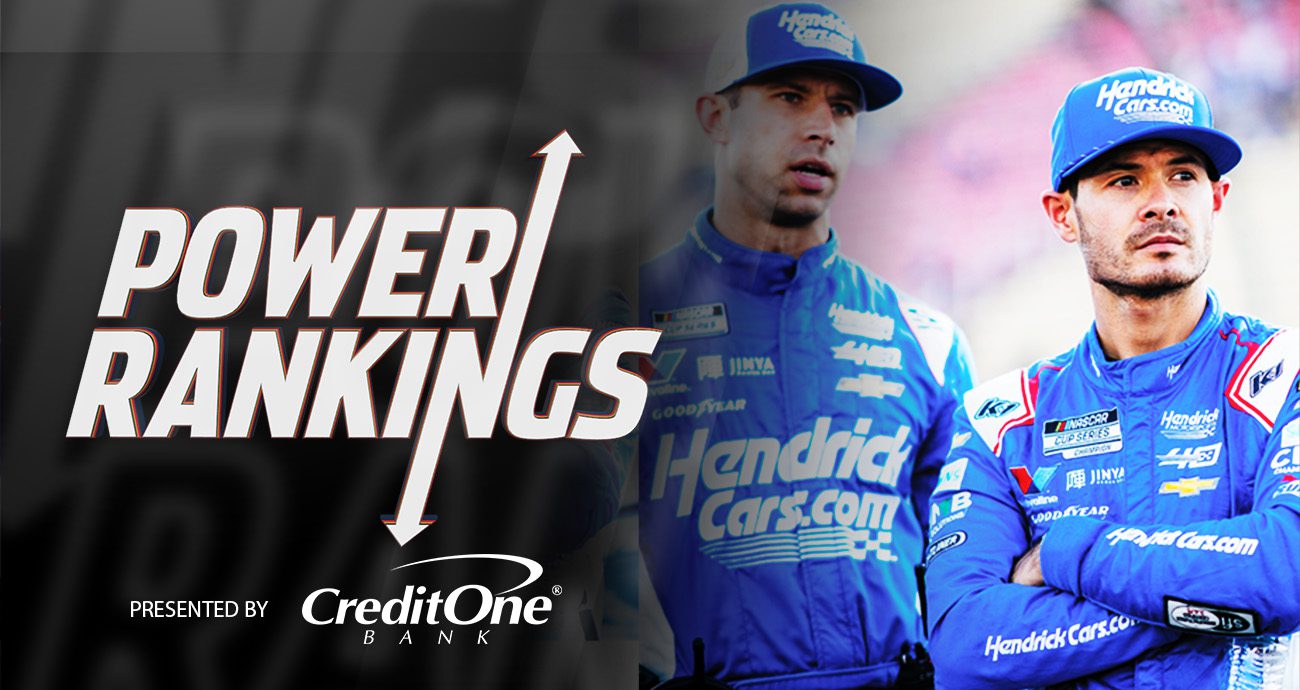 Cliff Daniels and Kyle Larson look on through a NASCAR Power Rankings graphic.