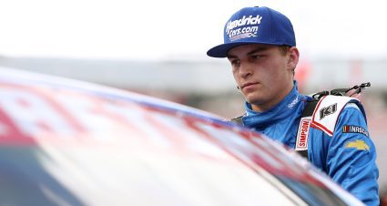 Corey Day prepares to climb into his NASCAR Craftsman Truck Series vehicle at Bristol.