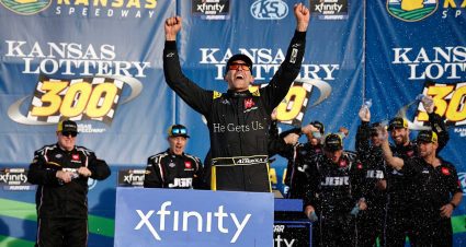 Aric Almirola plays spoiler, wins Xfinity Playoffs opener at Kansas