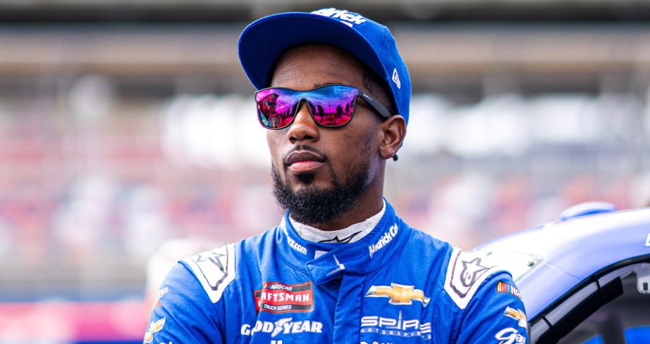 Rajah Caruth looks on during qualifying at Talladega Superspeedway.