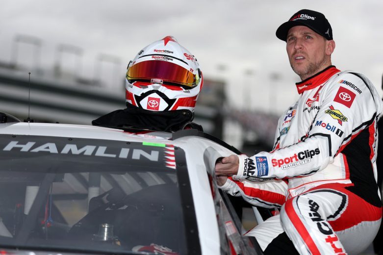 hamlin climbs in his car at vegas