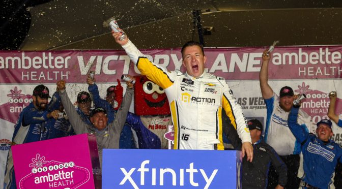 Featured image for AJ Allmendinger fends off Sieg for Las Vegas win, clinches Xfinity Series title shot