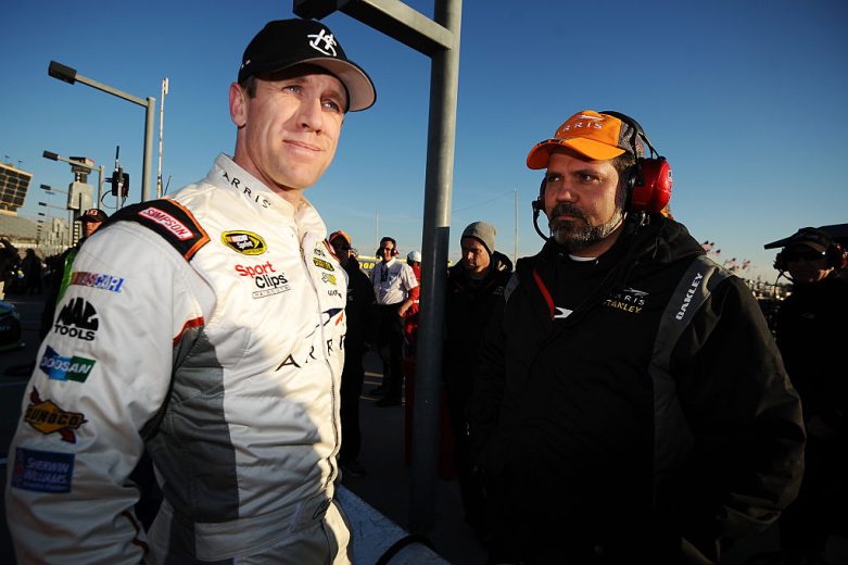 Carl Edwards (L) stands next to Darian Grubb (R).