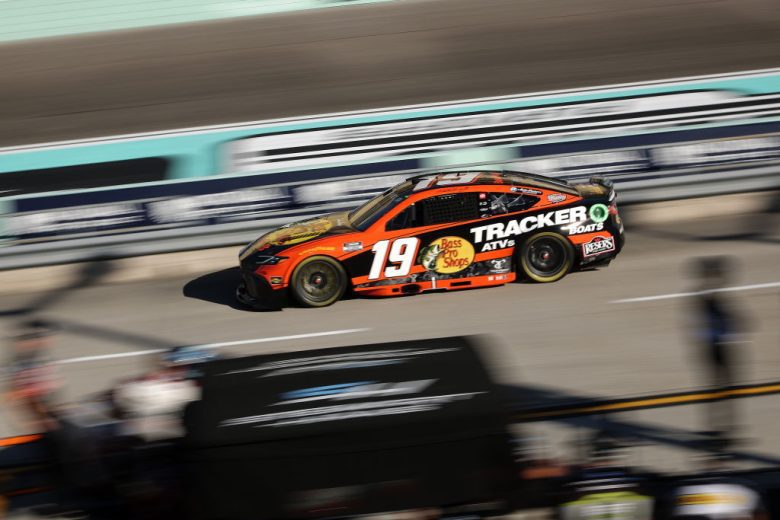 Martin Truex Jr. races in his No. 19 Toyota at Homestead-Miami Speedway.