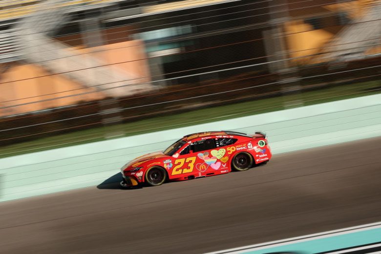 Bubba Wallace races in his No. 23 Toyota at Homestead-Miami Speedway.