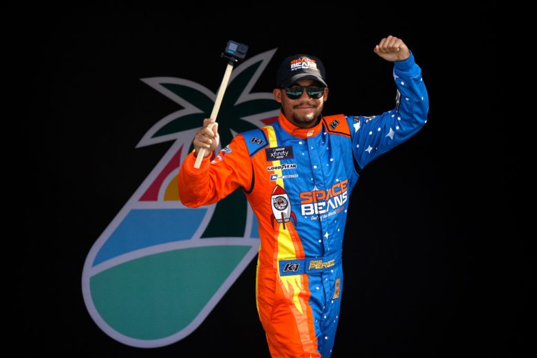 Brad Perez waves to fans at Homestead-Miami.