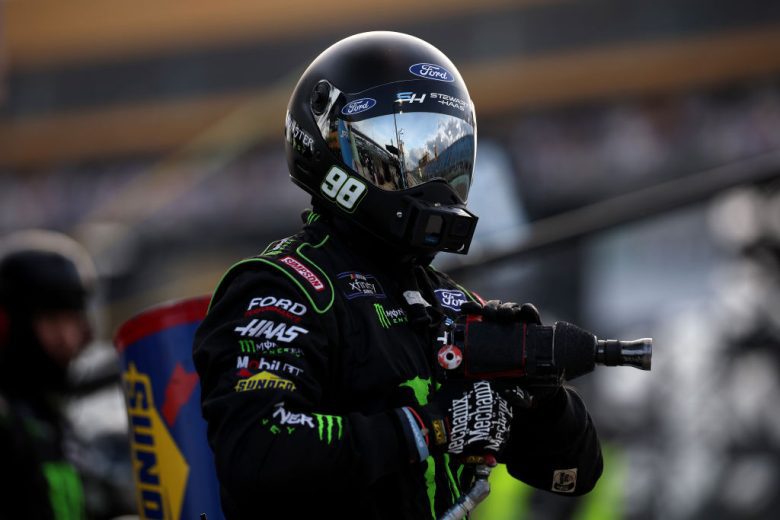 A crew member prepares for a pit stop at Homestead-Miami.
