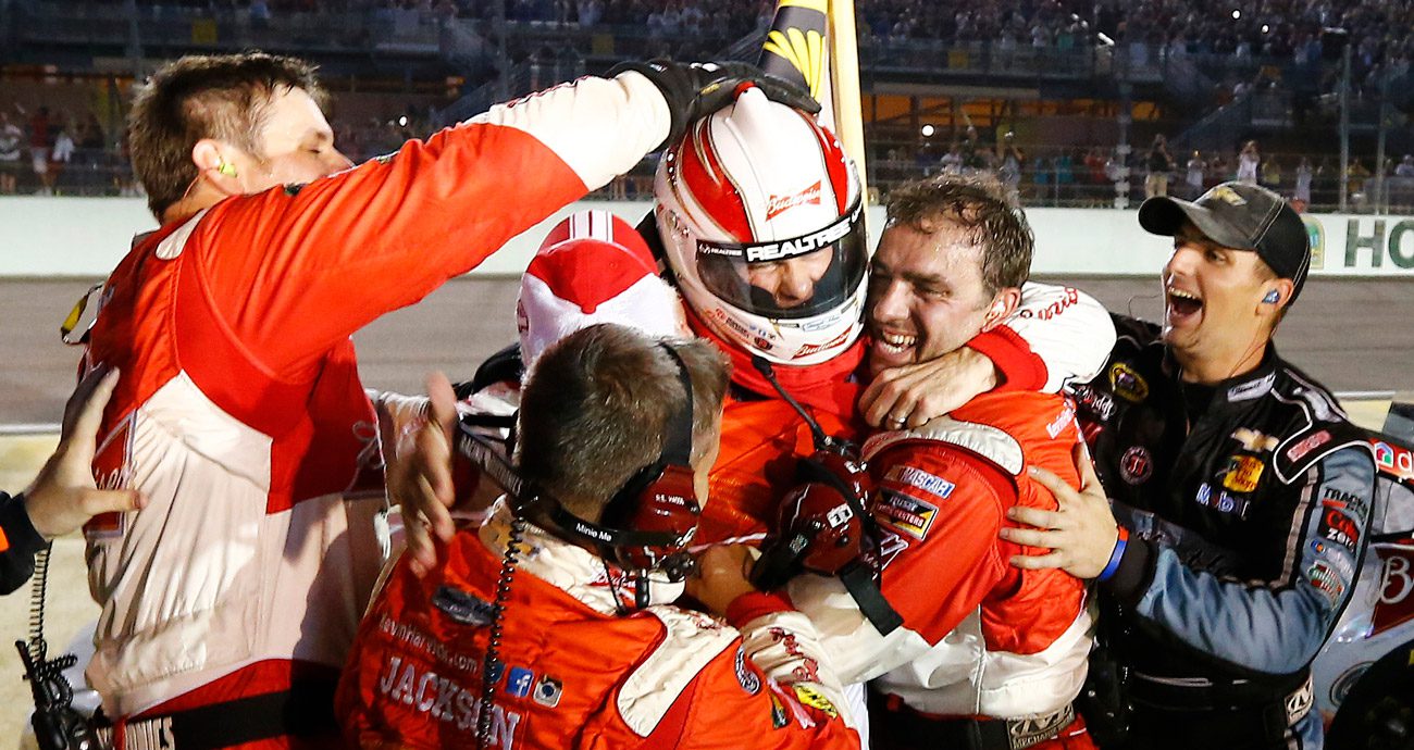 Kevin Harvick and members of the No. 4 team celebrate the 2014 NASCAR Cup Series championship.