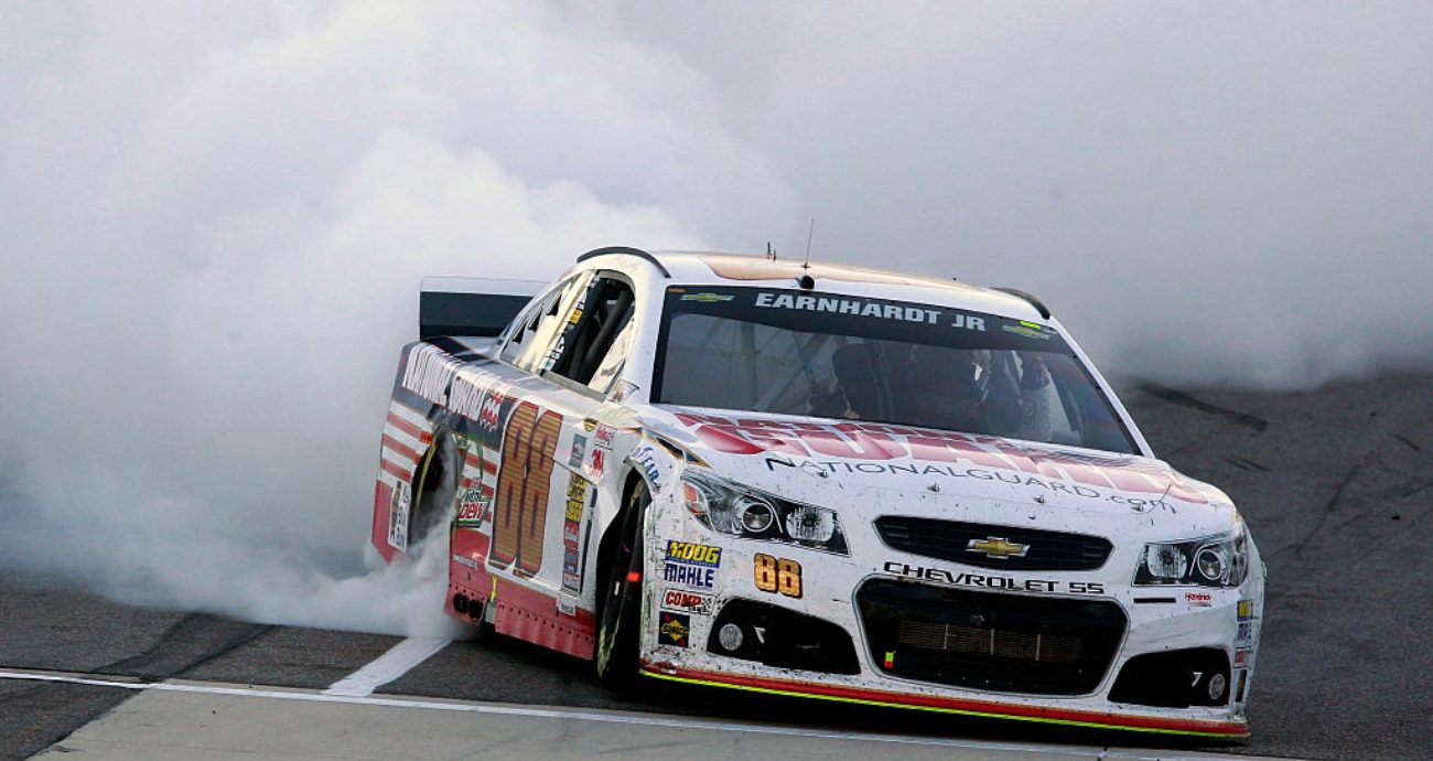 Dale Earnhardt Jr. celebrates after winning at Martinsville.