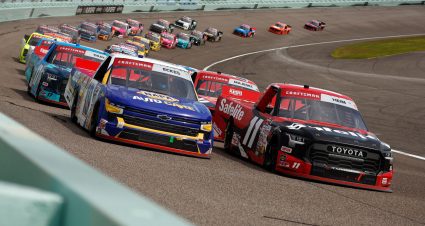 Christian Eckes and Corey Heim compete in a NASCAR Craftsman Truck Series race.