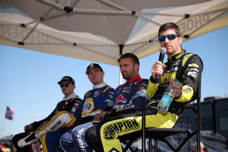 Grant Enfinger, Ty Majeski, Christian Eckes and Corey Heim look on at Phoenix.