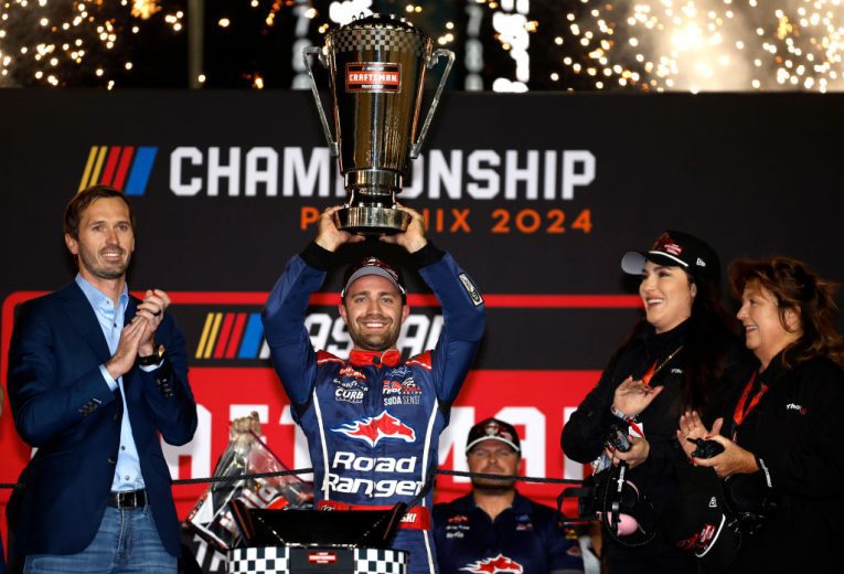 Majeski poses with truck series trophy
