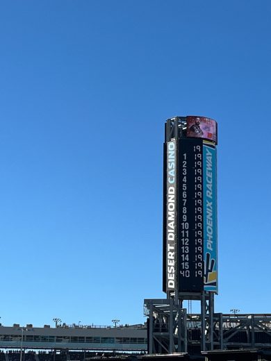 A general view of the scoring pylon at Phoenix Raceway.