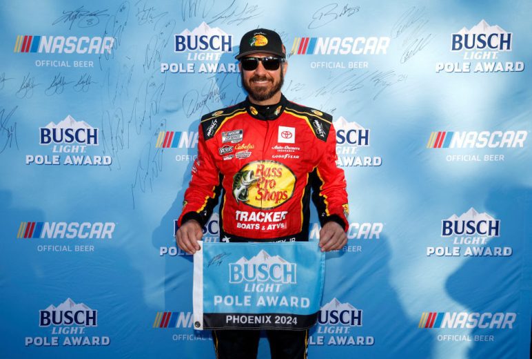 truex poses with pole award