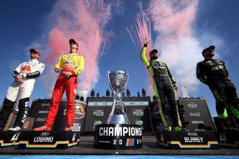 The NASCAR Cup Series Championship 4 drivers stand for the crowd.