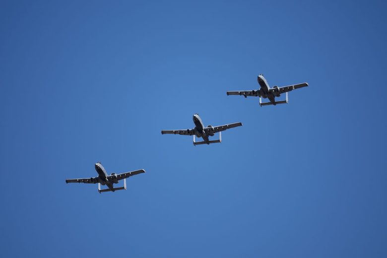 A-10 Thunderbolt II perform a flyover before the NASCAR Cup Series Championship at Phoenix Raceway.