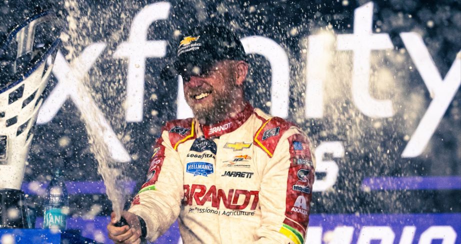 Justin Allgaier celebrates winning the 2024 NASCAR Xfinity Series championship.