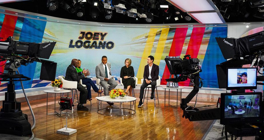 Joey Logano sits on set during the TODAY show and talks.