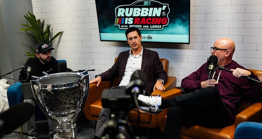 Joey Logano sits down for a podcast with two hosts at Barstool Sports