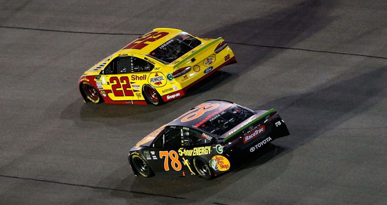 logano and truex race at martinsville