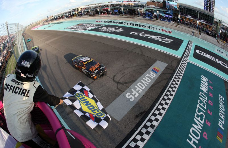 Tyler Reddick takes the checkered flag at Homestead.