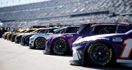 Cars lined up on the grid for the 2024 Daytona 500 at Daytona International Speedway