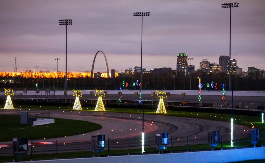 View of holiday lights on display at World Wide Technology Raceway.