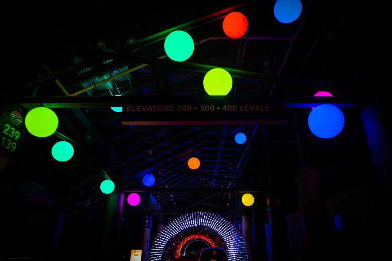 View of holiday lights on display at Charlotte Motor Speedway.