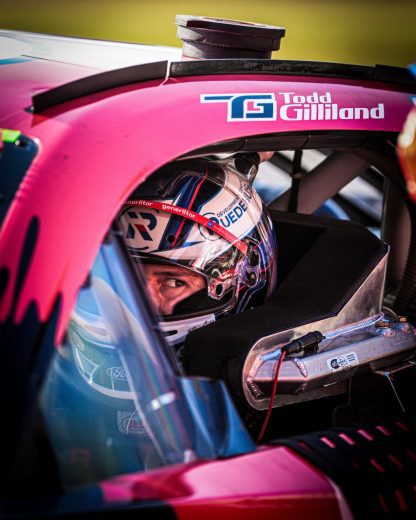 Todd Gilliland looks on while inside his No. 38 Ford.