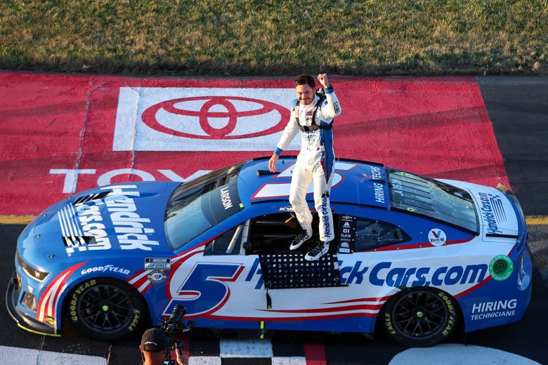 Kyle Larson celebrates after winning at Richmond.