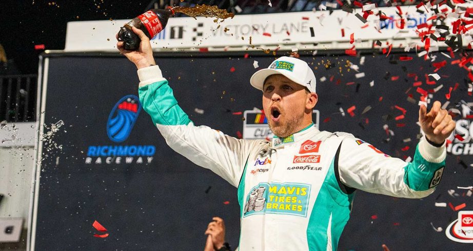 Denny Hamlin celebrates in Victory Lane at Richmond.