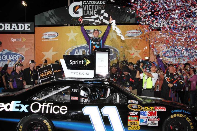 Denny Hamlin celebrates in Victory Lane at Richmond.