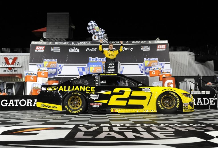 Brad Keselowski celebrates in Victory Lane at Richmond.