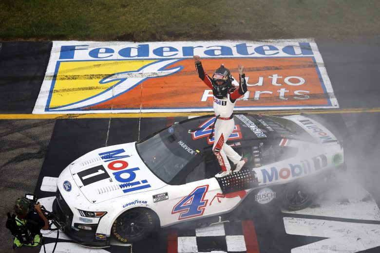 Kevin Harvick celebrates after winning at Richmond.