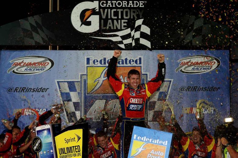 Carl Edwards celebrates in Victory Lane at Richmond.