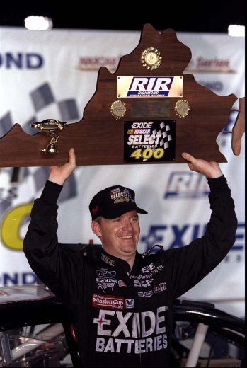Jeff Burton celebrates in Victory Lane at Richmond.