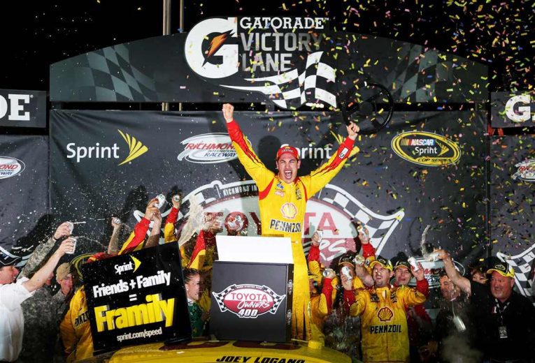 Joey Logano celebrates after winning at Richmond.