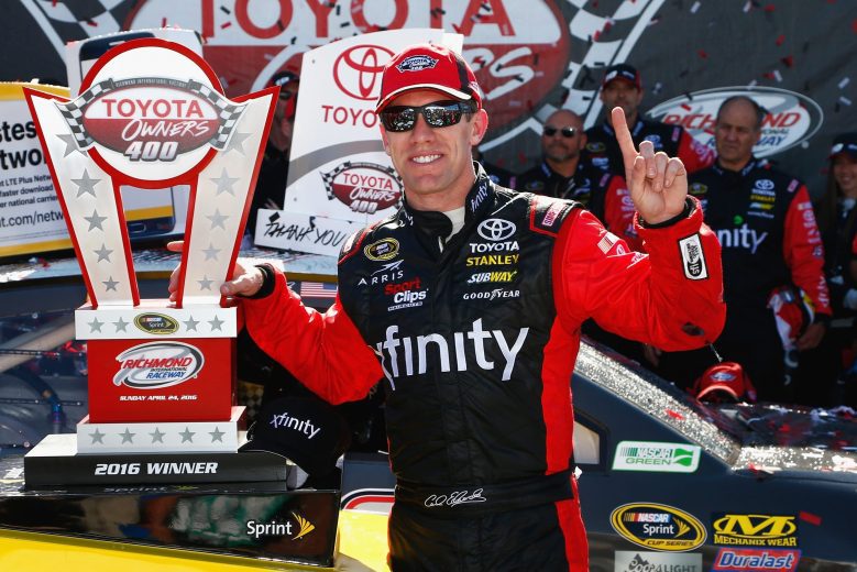 Carl Edwards celebrates in Victory Lane at Richmond.
