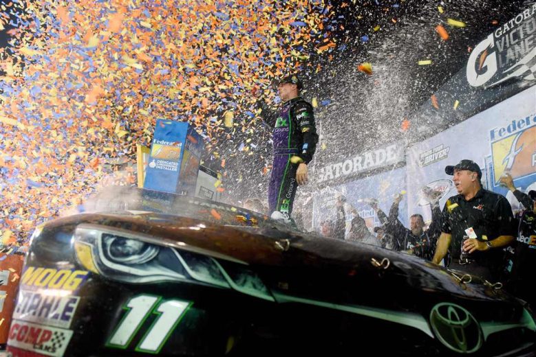 Denny Hamlin celebrates after winning at Richmond.