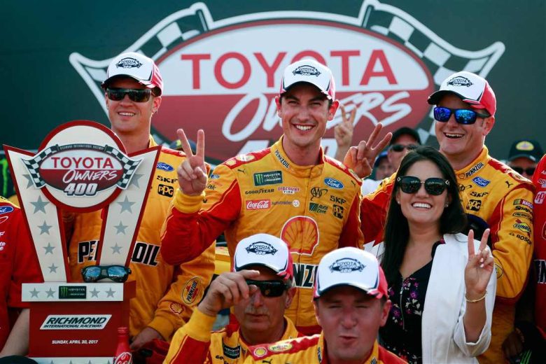 Joey Logano celebrates in Victory Lane at Richmond.