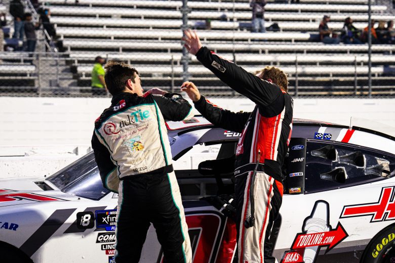 Chandler Smith (L) and Cole Custer (R) confront each other at Martinsville Speedway.