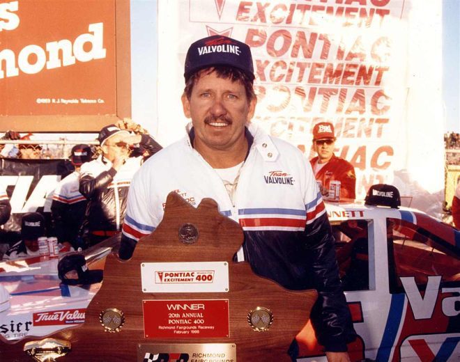 Neil Bonnett celebrates in Victory Lane at Richmond.