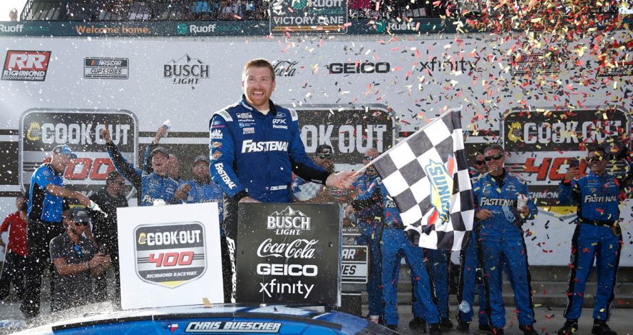 Chris Buescher celebrates in Victory Lane at Richmond Raceway.