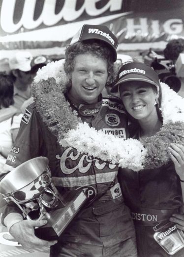 Bill Elliott celebrates in Victory Lane.