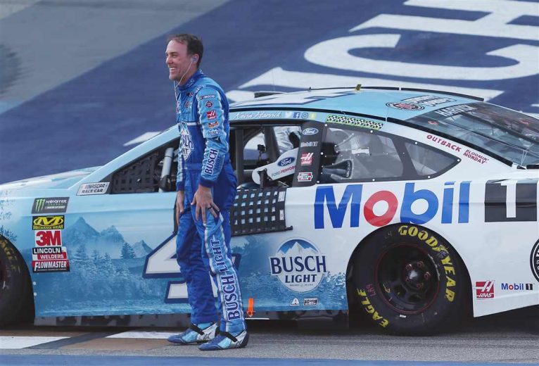 Kevin Harvick smiles after winning at Michigan.