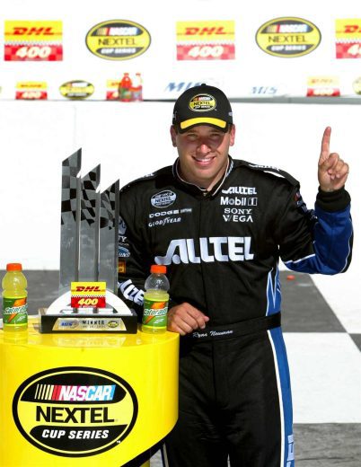 Ryan Newman celebrates in Victory Lane at Michigan.