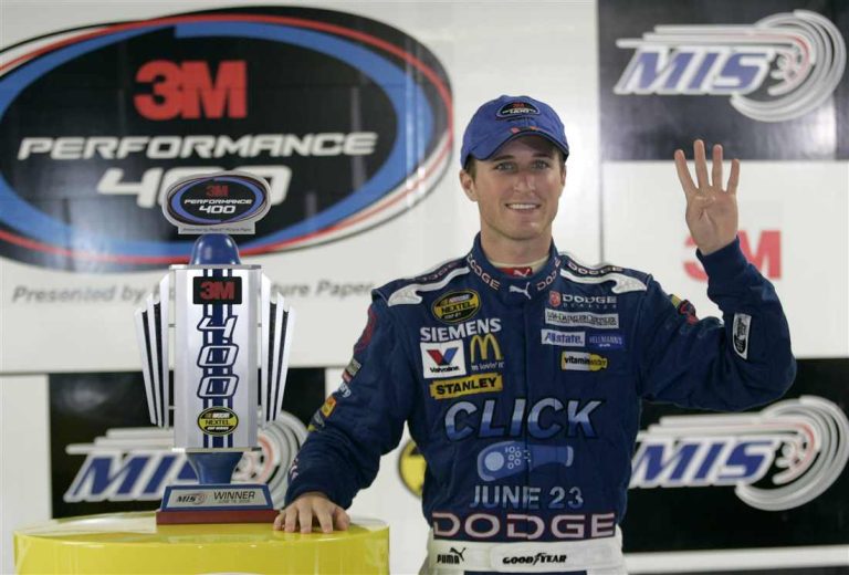 Kasey Kahne celebrates in Victory Lane at Michigan.
