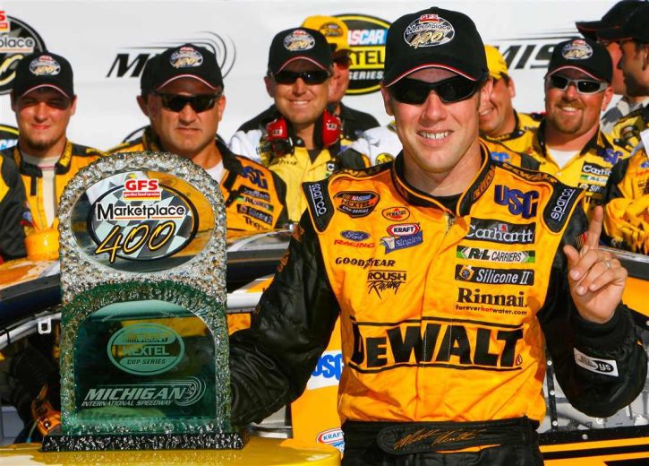 Matt Kenseth celebrates in Victory Lane at Michigan.