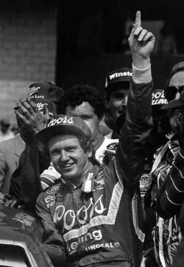 Bill Elliott celebrates in Victory Lane at Michigan.
